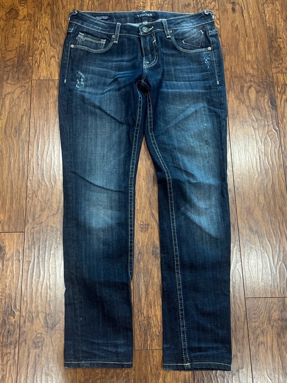 Vigoss The Thompson Tomboy Skinny Jeans Distress Stretch Low Rise